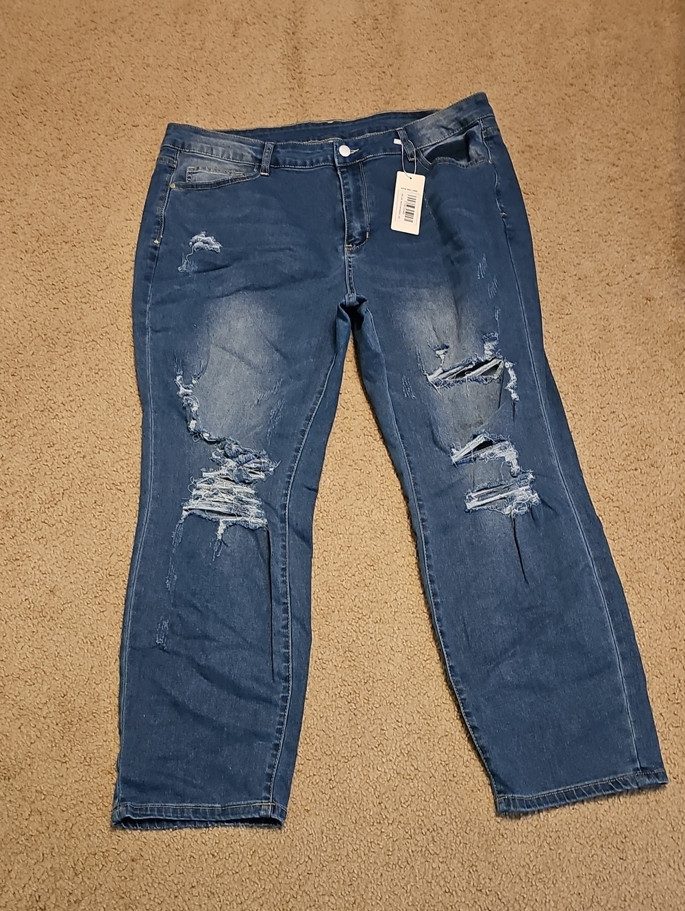 Women's Distressed Boyfriend Jeans in Dark Blue